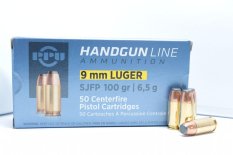 PPU 9 mm Luger SJFP 6,5 g (100 grs), náboj guľový, 50 ks