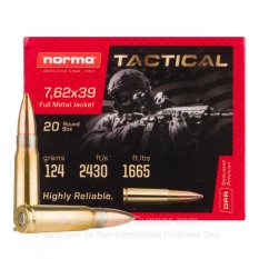 Norma 7,62×39 FMJ 8 g/124 gr náboj guľový, 20 ks